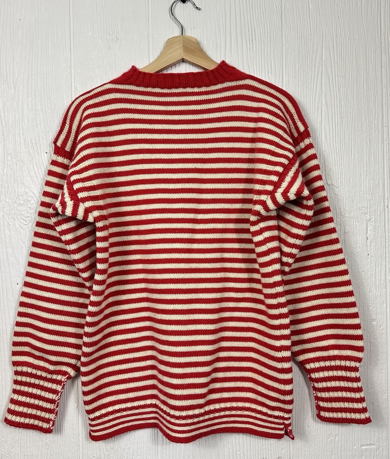 Vintage Le Tricoteur  Guerney Red Ivory Stripe Sweater  100% British Wool  38