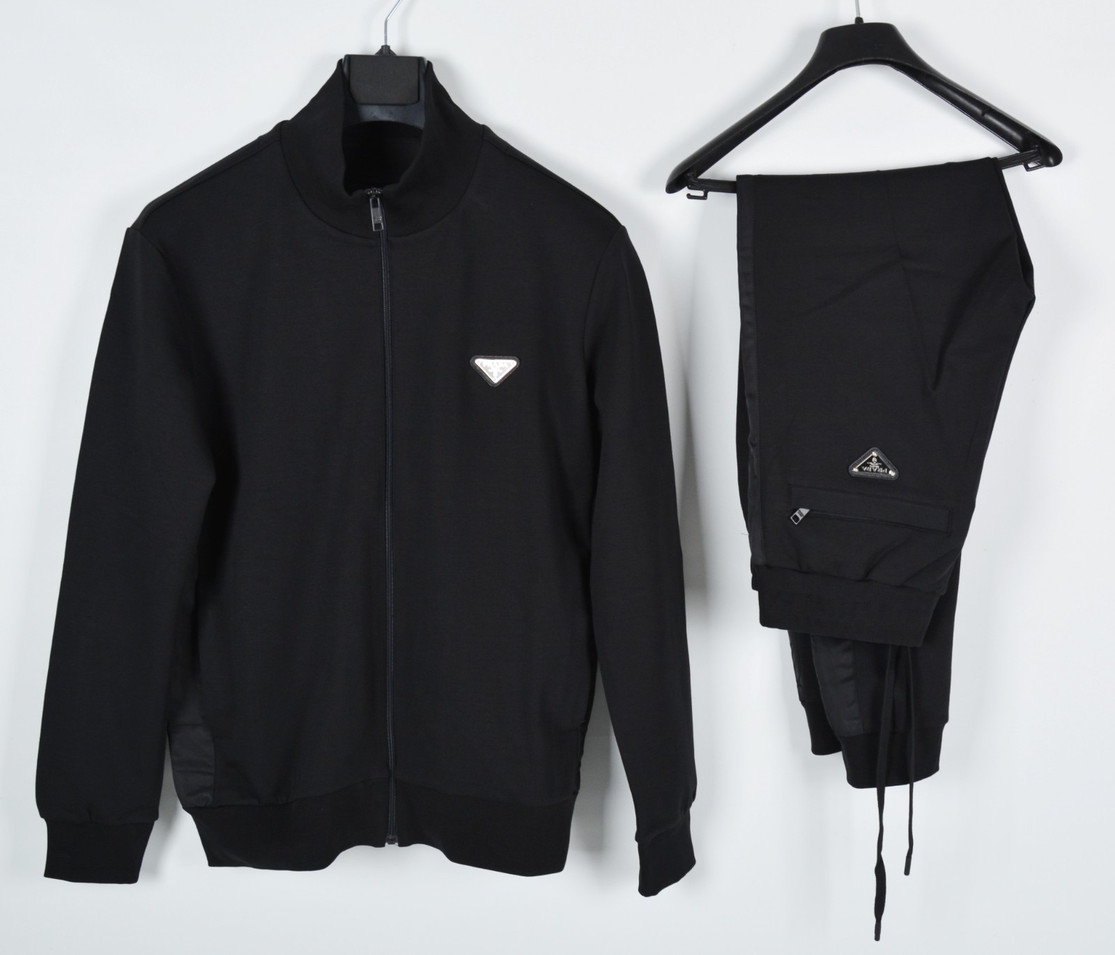 Prada Men\'s Black Technical Tracksuit Set Small Triangle Logo Jacket Pants
