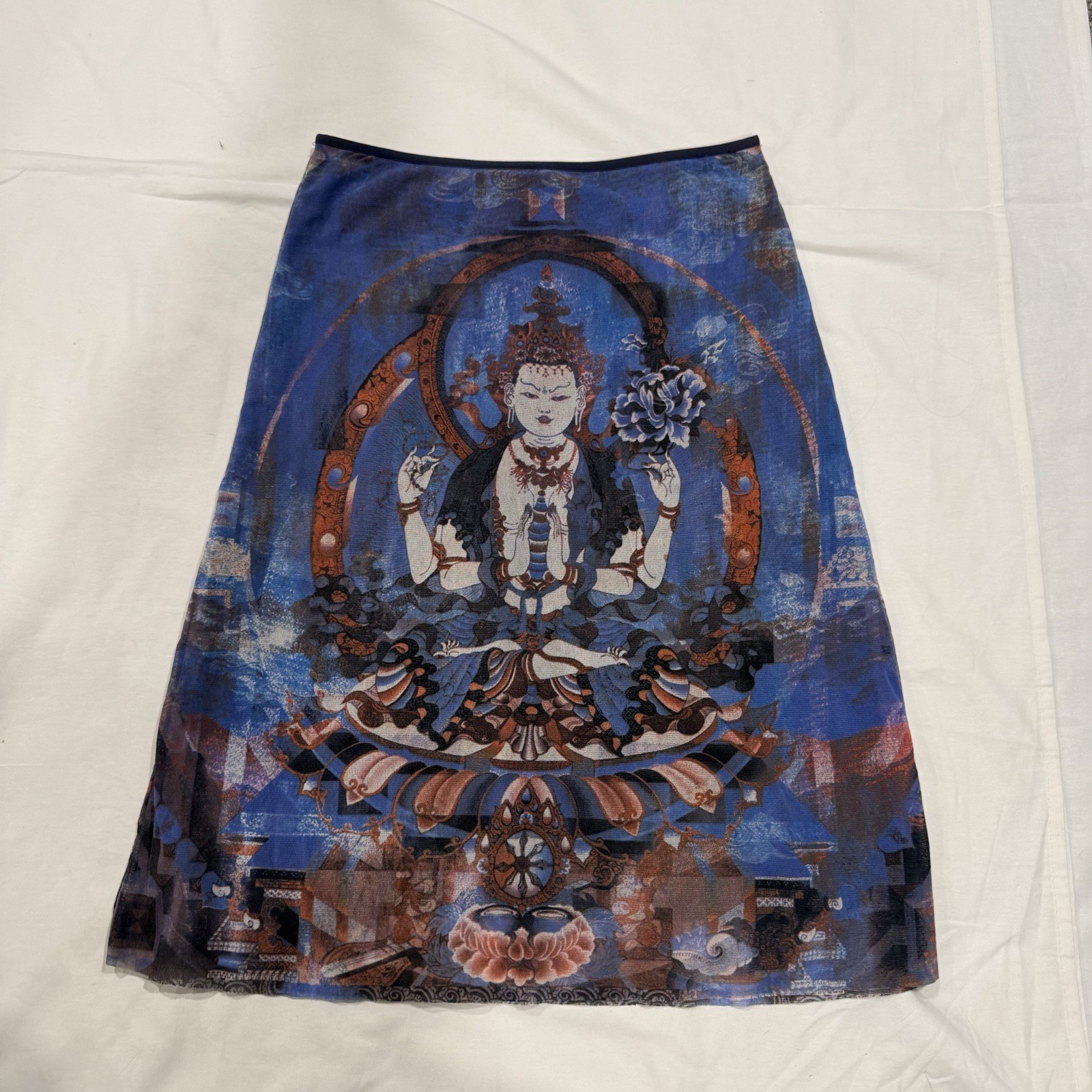 RARE Vintage Vivienne Tam Buddha Print Mesh Skirt Sz2