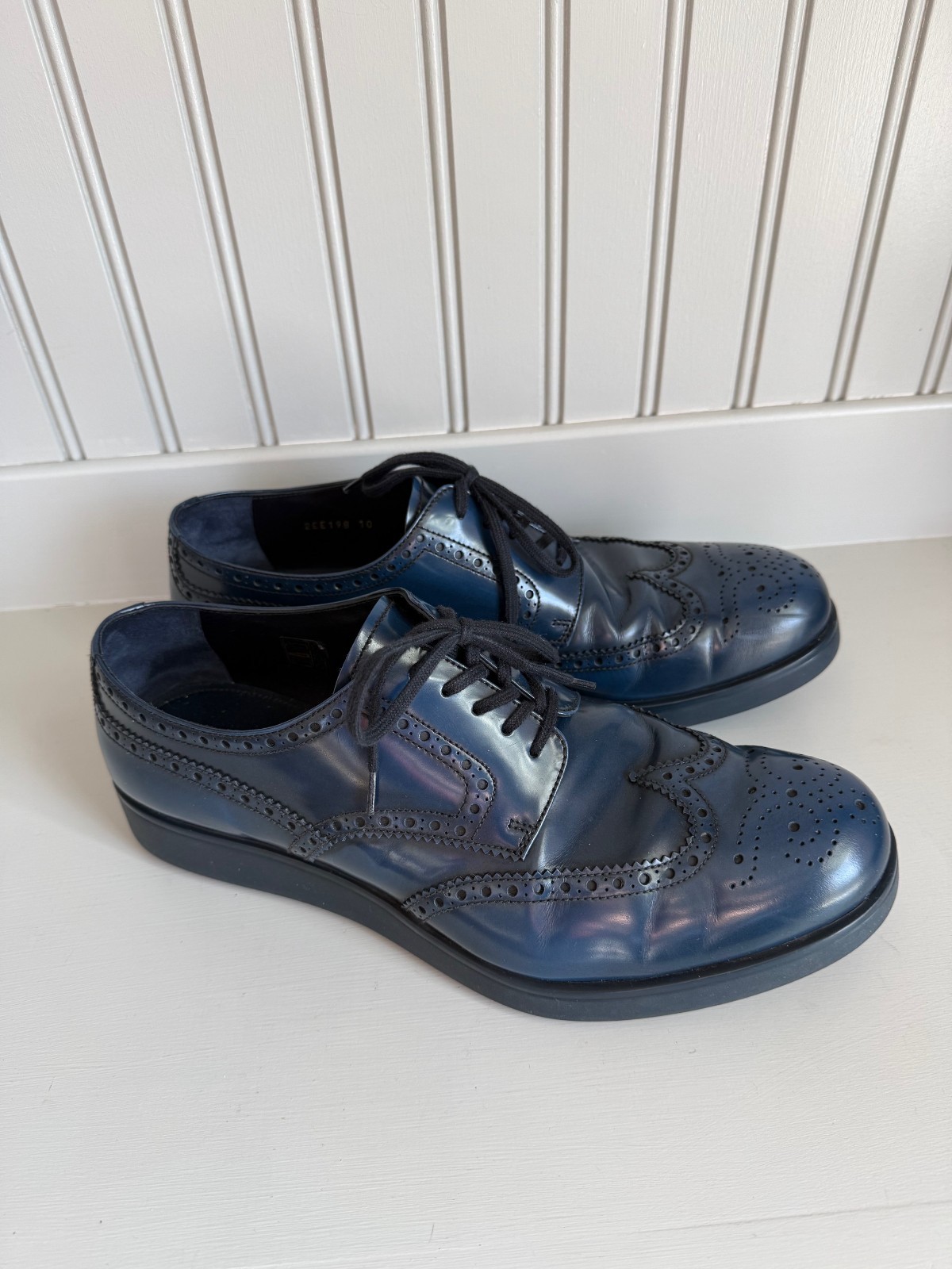 Prada Exclusive Oxford Wingtip Platform Derby Blue Leather Men’s US 11 Brogue