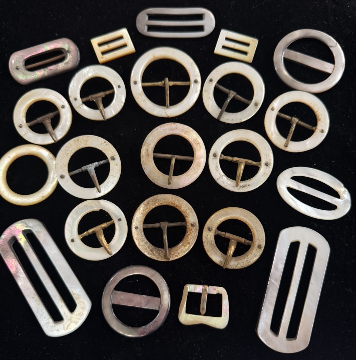 Lot 22 Antique MOP Abalone Buckles Art Deco Mother of Pearl Carved Shell 