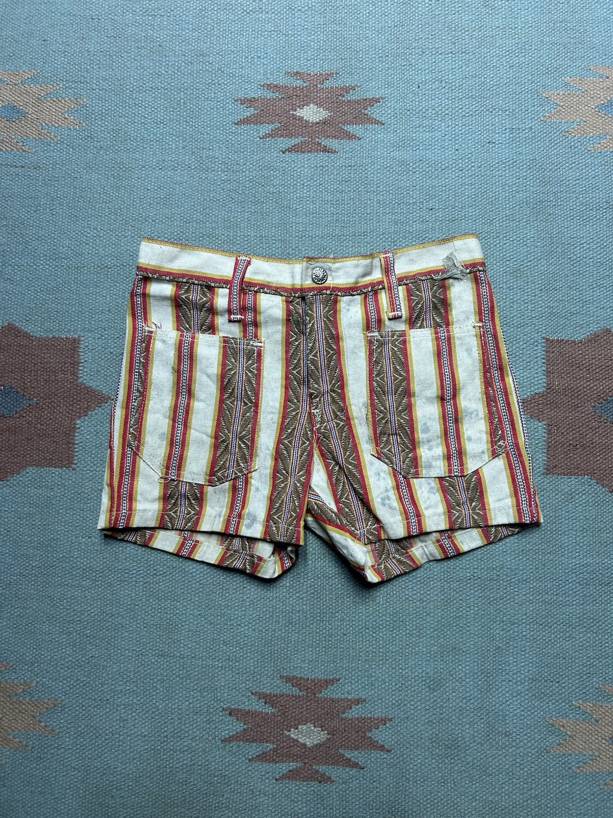 Vintage 1970s women’s booty shorts NOS striped hippie cotton low rise 26