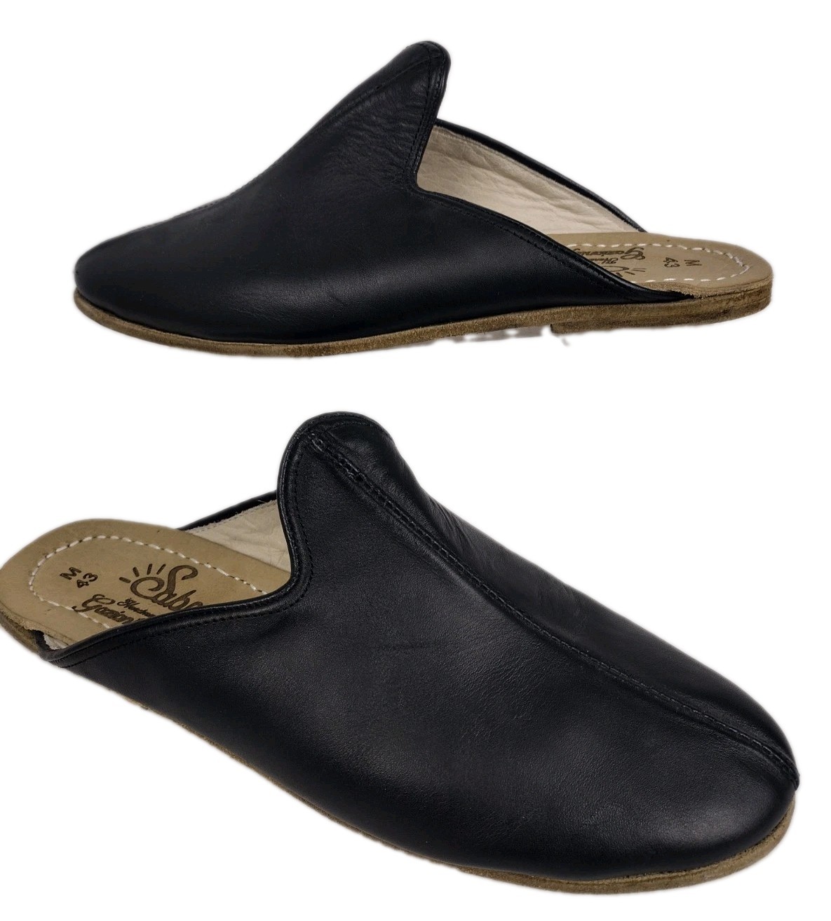 Sabah Handmade Turkish Leather Mules Sabo Slippers Mens 43 Yemeni Slip On Black