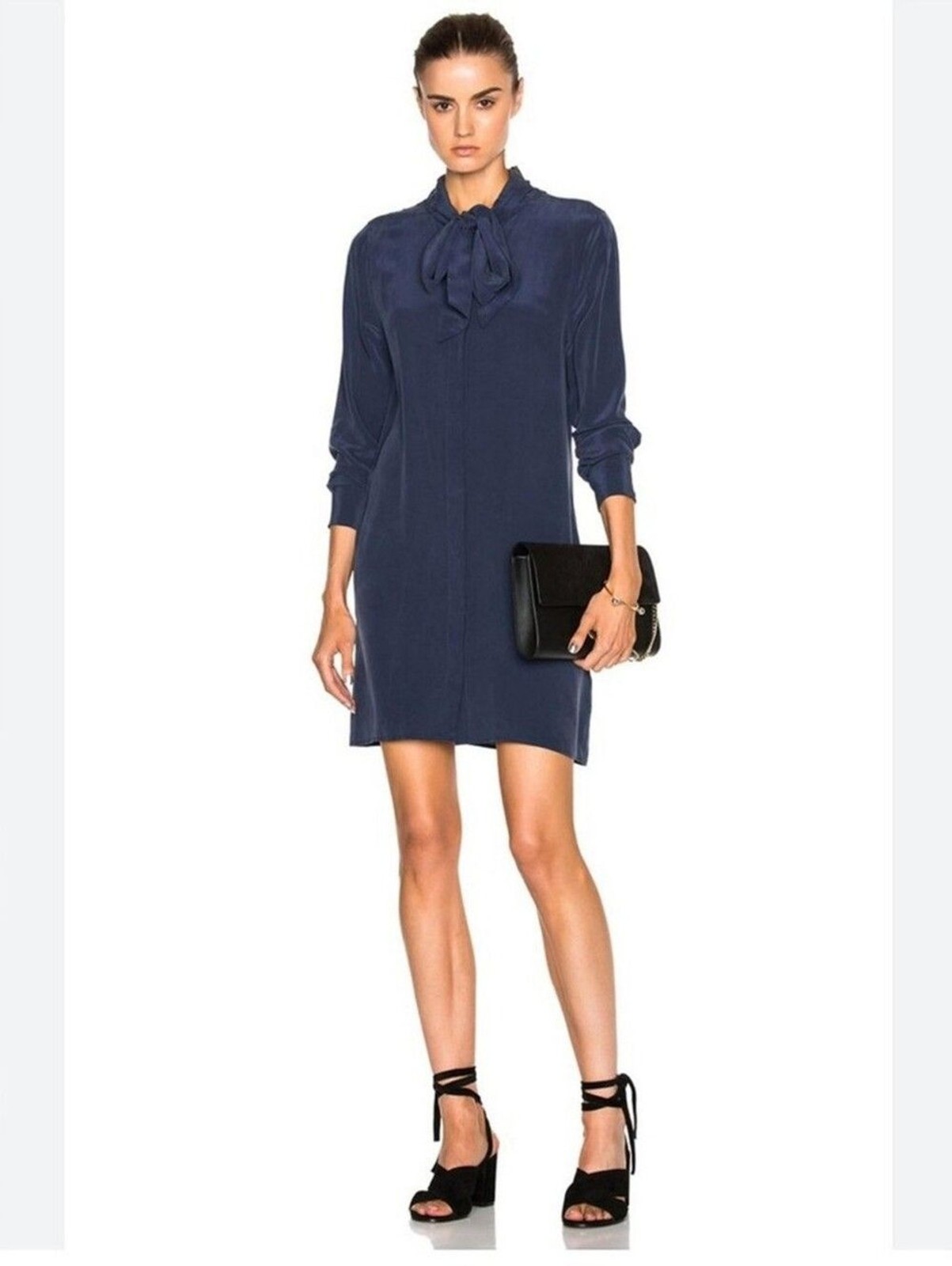 Equipment Femme Leema Tie Neck Silk Dress True Black Size M Q23-E812 NWT