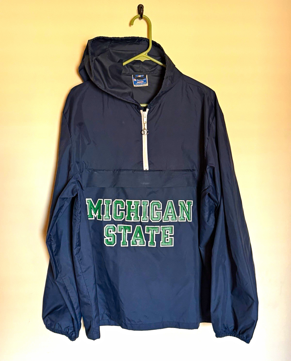 Vtg Champion Michigan State Spartans Pullover Hooded Half-Zip Jacket XL BIG 10