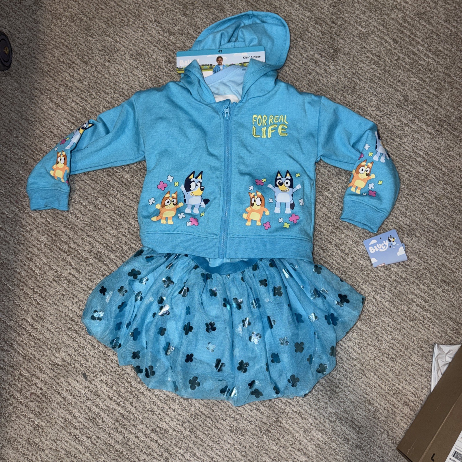 4T Bluey & Bingo Girls 3pc Outfit Set Hoodie Jacket  T-Shirt Tulle Skirt Clothes