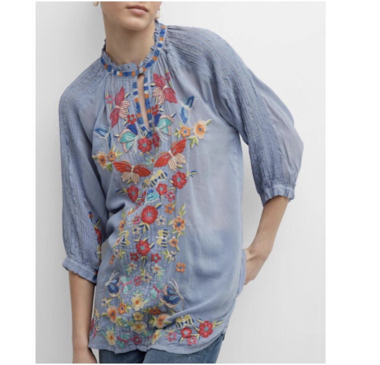 NWT Johnny Was Fog Tunic Embroidered Top Women’s Size L Large