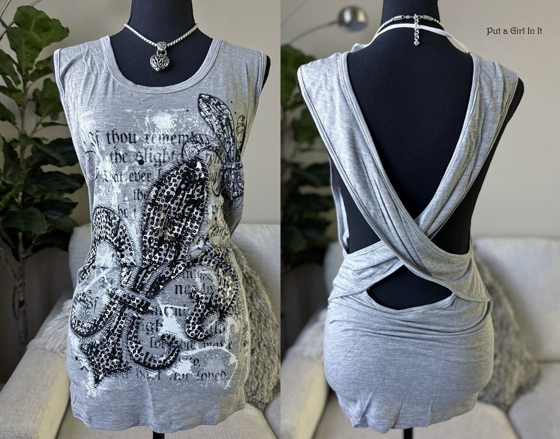 Vocal Apparel Women\'s Sexy Crystal Sequin Fleur de Lis Tank Top Shirt S M L XL