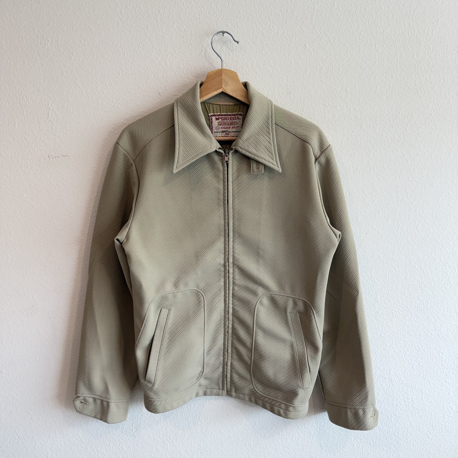 Vintage 60s McGregor Drizzler Double Knit Zip Harrington Jacket Mens 38 L Beige
