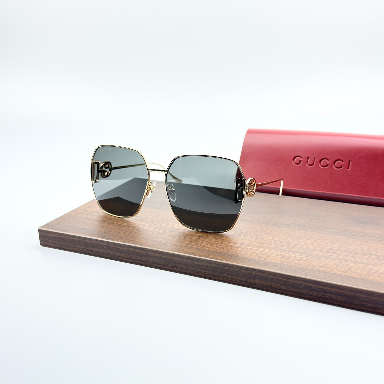 Gucci GG1207SA Sunglasses Gold Metal Frame Gray Lens GG Logo Designer Eyewear 
