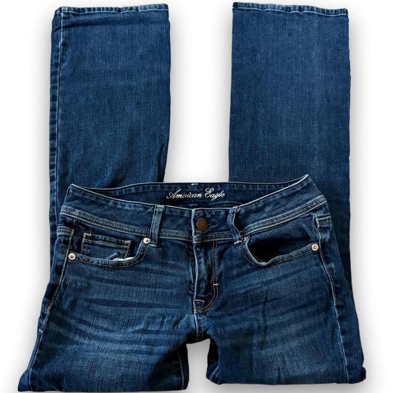 y2k american eagle low rise dark vintage wash flared jeans