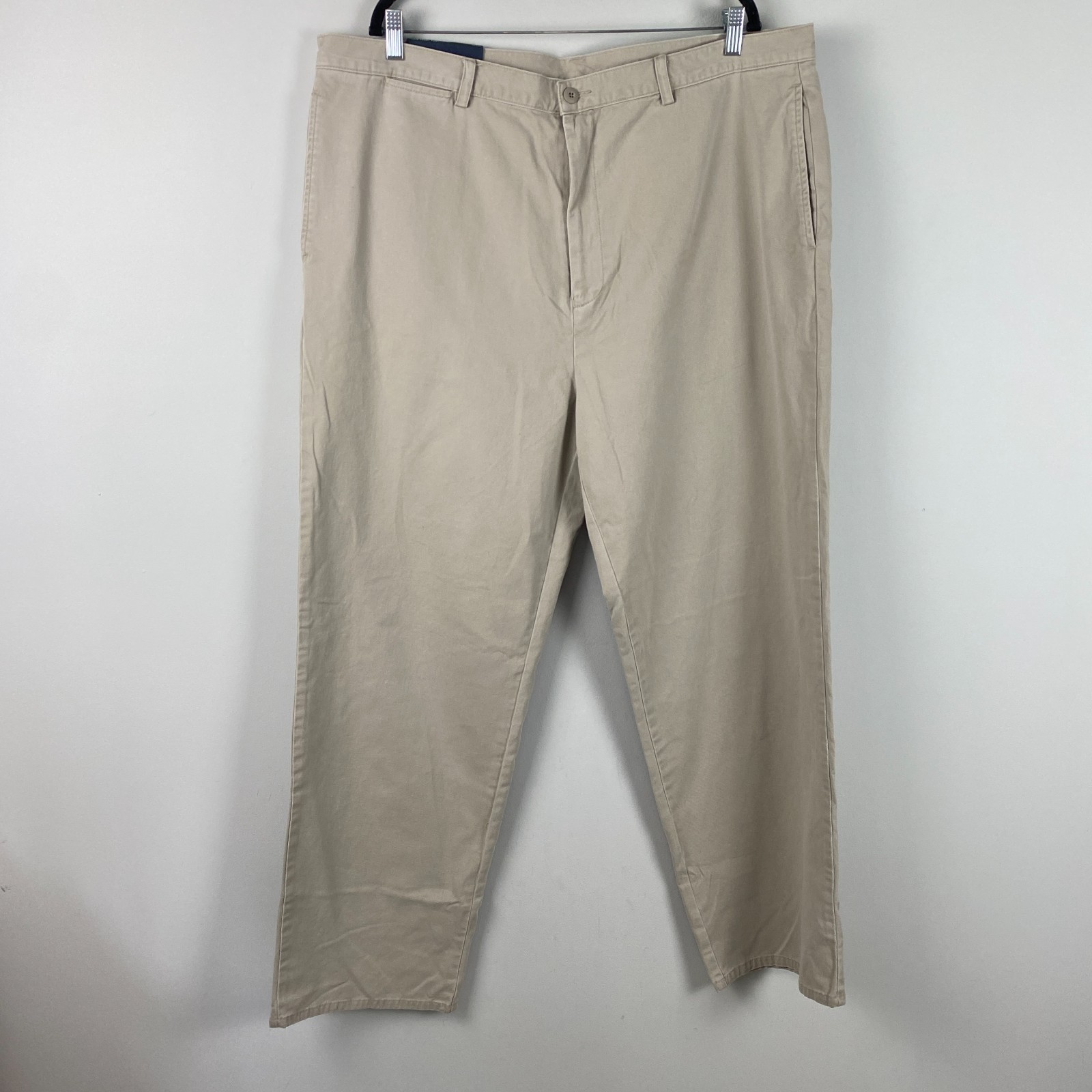 Nautica Brushed Twill Plain Front Pants Size 42x32 Beige Cotton Classic Fit