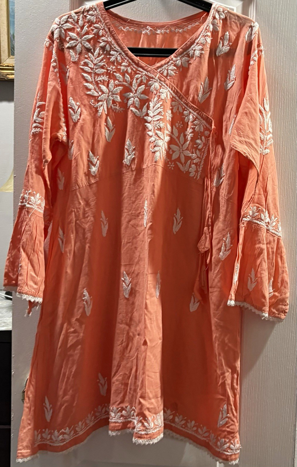 Women’s Handmade Orange Embroidered Cotton Pakistani Salwar Kameez Set M