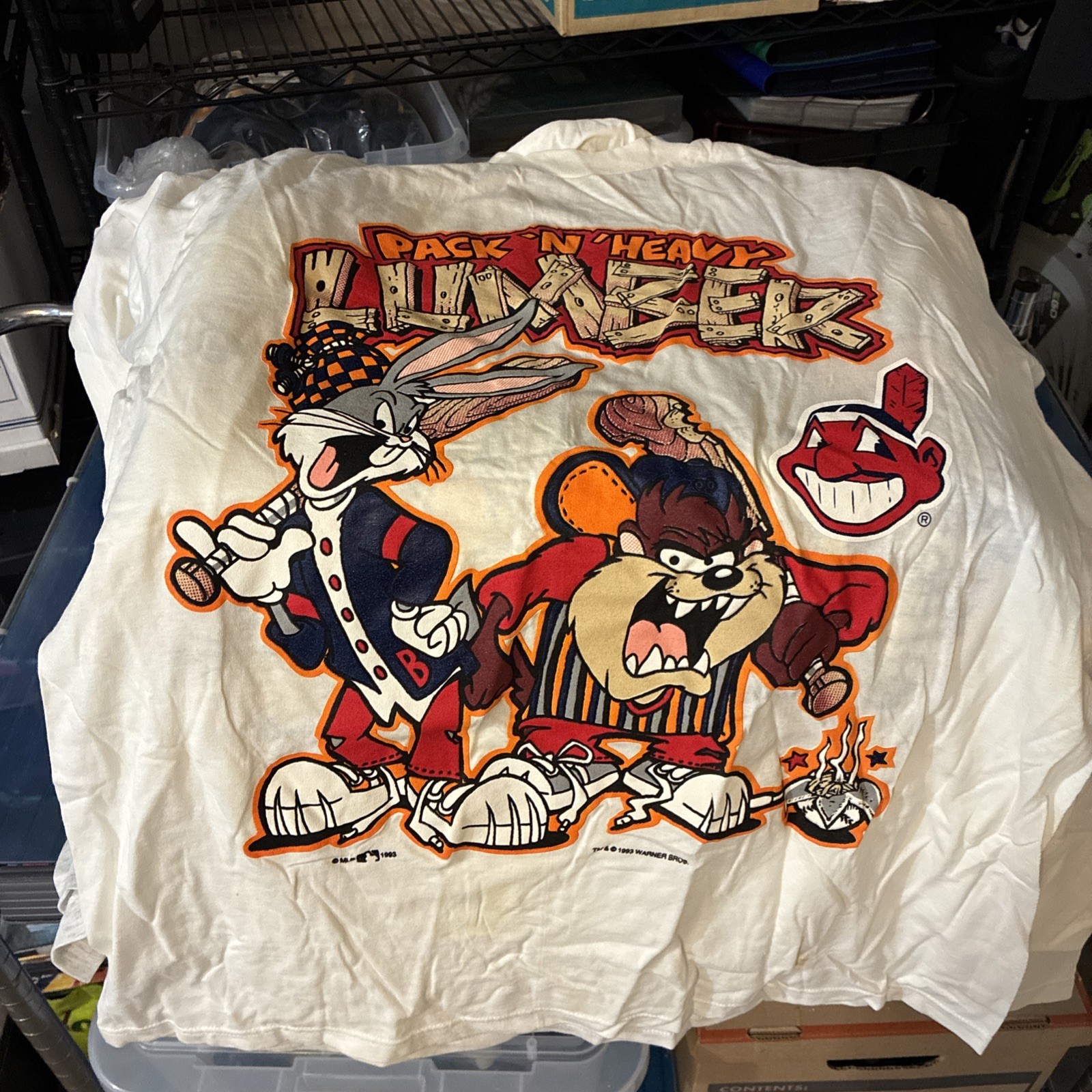 Vintage Cleveland Indians Bugs Taz T-Shirt XL Looney Tunes Pack Lumber 1993 NWT