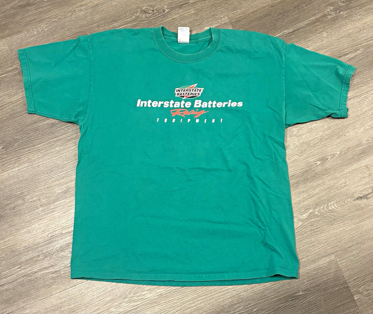 Vintage Men\'s XL Green Interstate Batteries Racing Graphic Tee