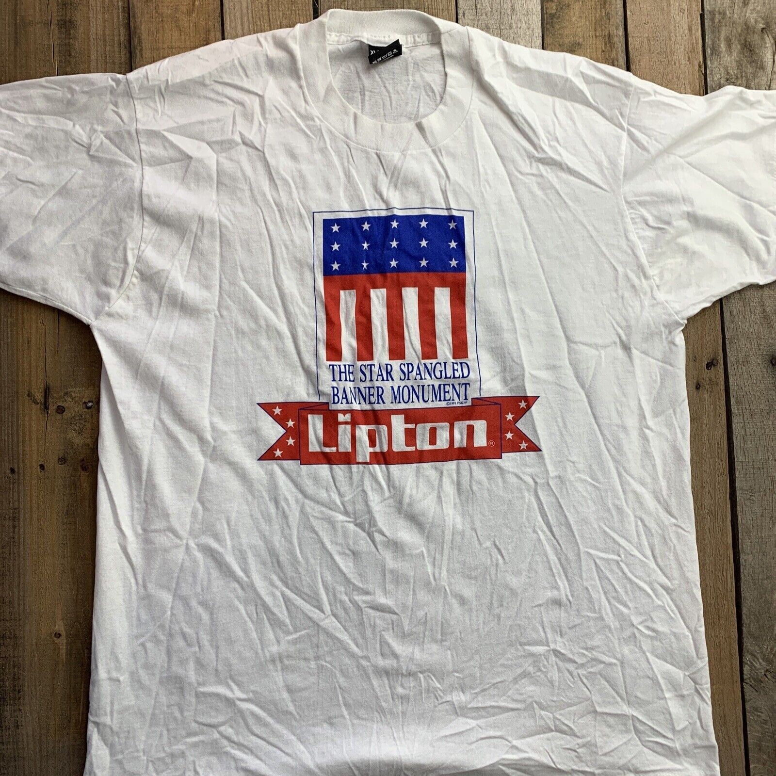 Screen Stars Best T-Shirt Men\'s White XL Cotton Blend Lipton 1991 Graphic Tee