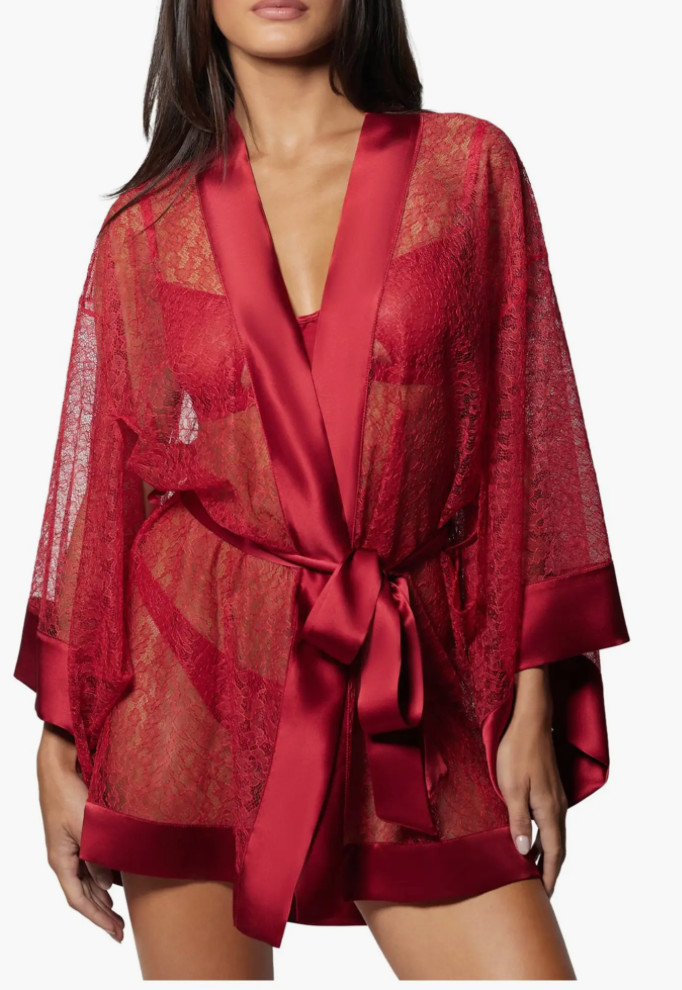 Petite Fleur Kimono Kiki de Montparnasse Red Robe Silk Blend Sz M $495 New NWT