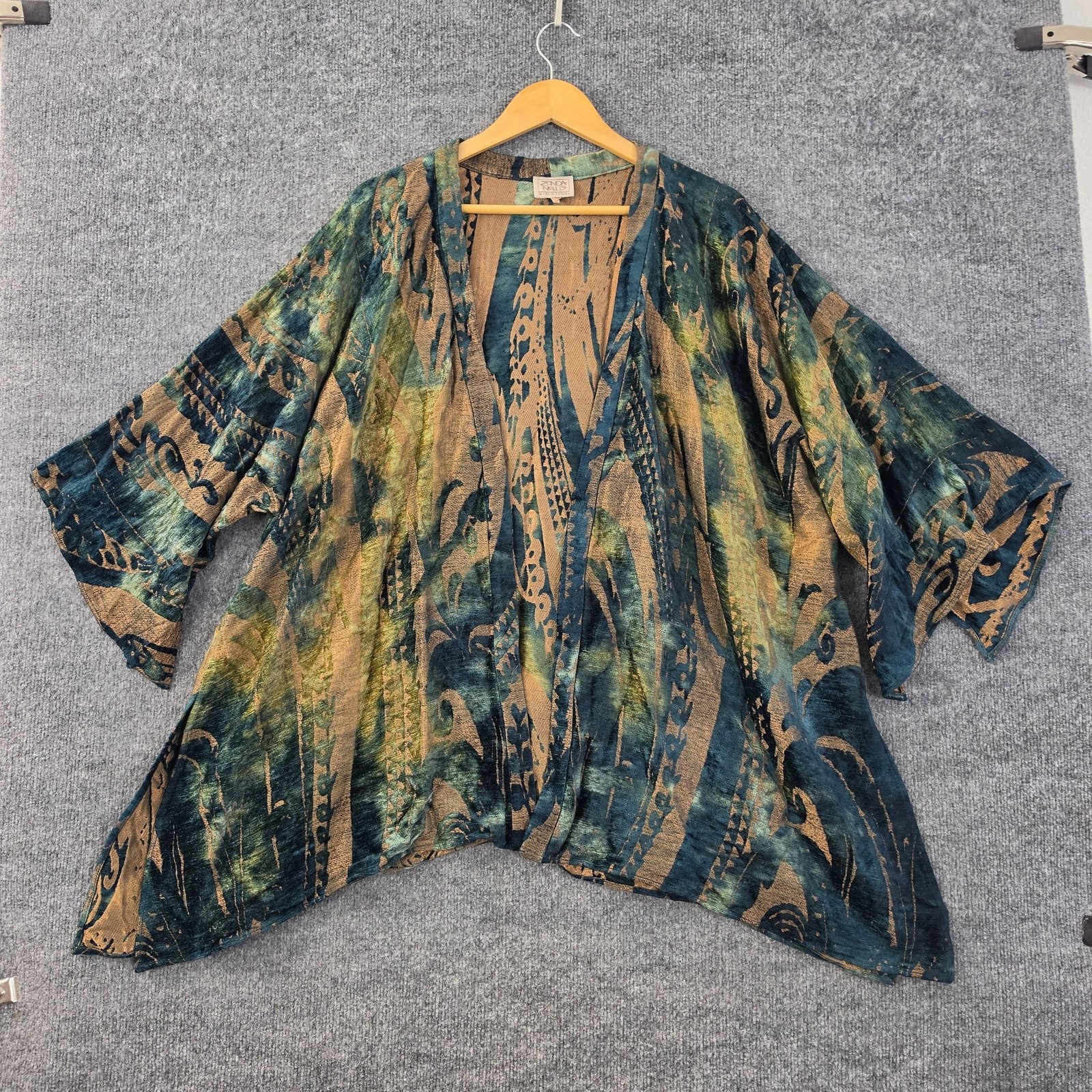 Zonda Nellis Jacket 3X Shawl Velvet Kimono Green Paisley Art To Wear Boho Artsy