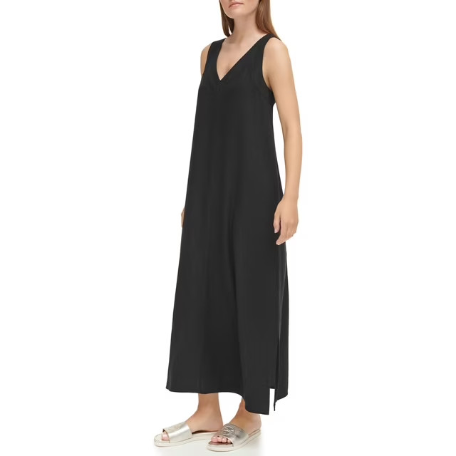 NWT DKNY Women\'s Linen Maxi Dress Size XXL Black