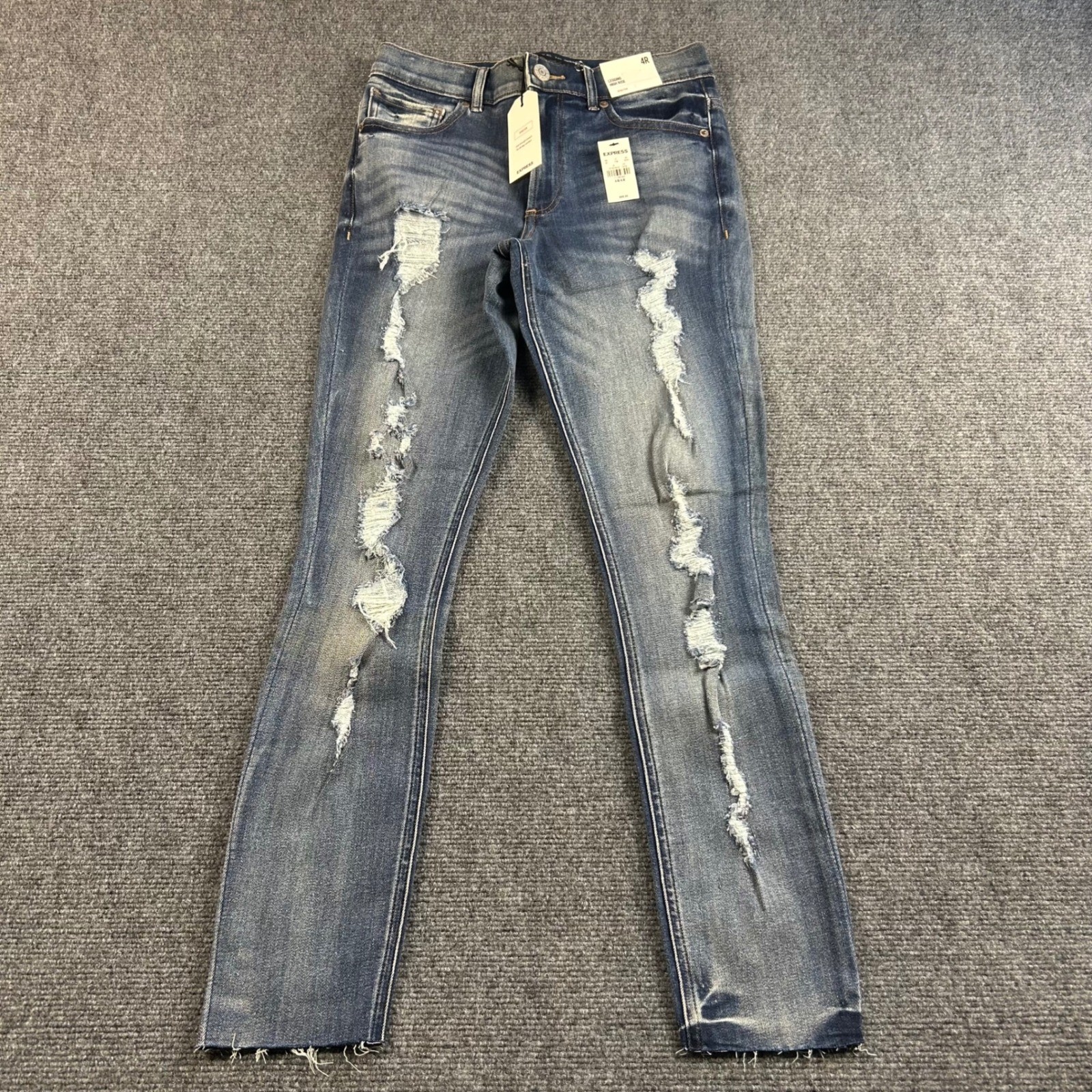 NWT Express Legging High Rise Distressed Jeans Medium Wash Raw Hem 4R
