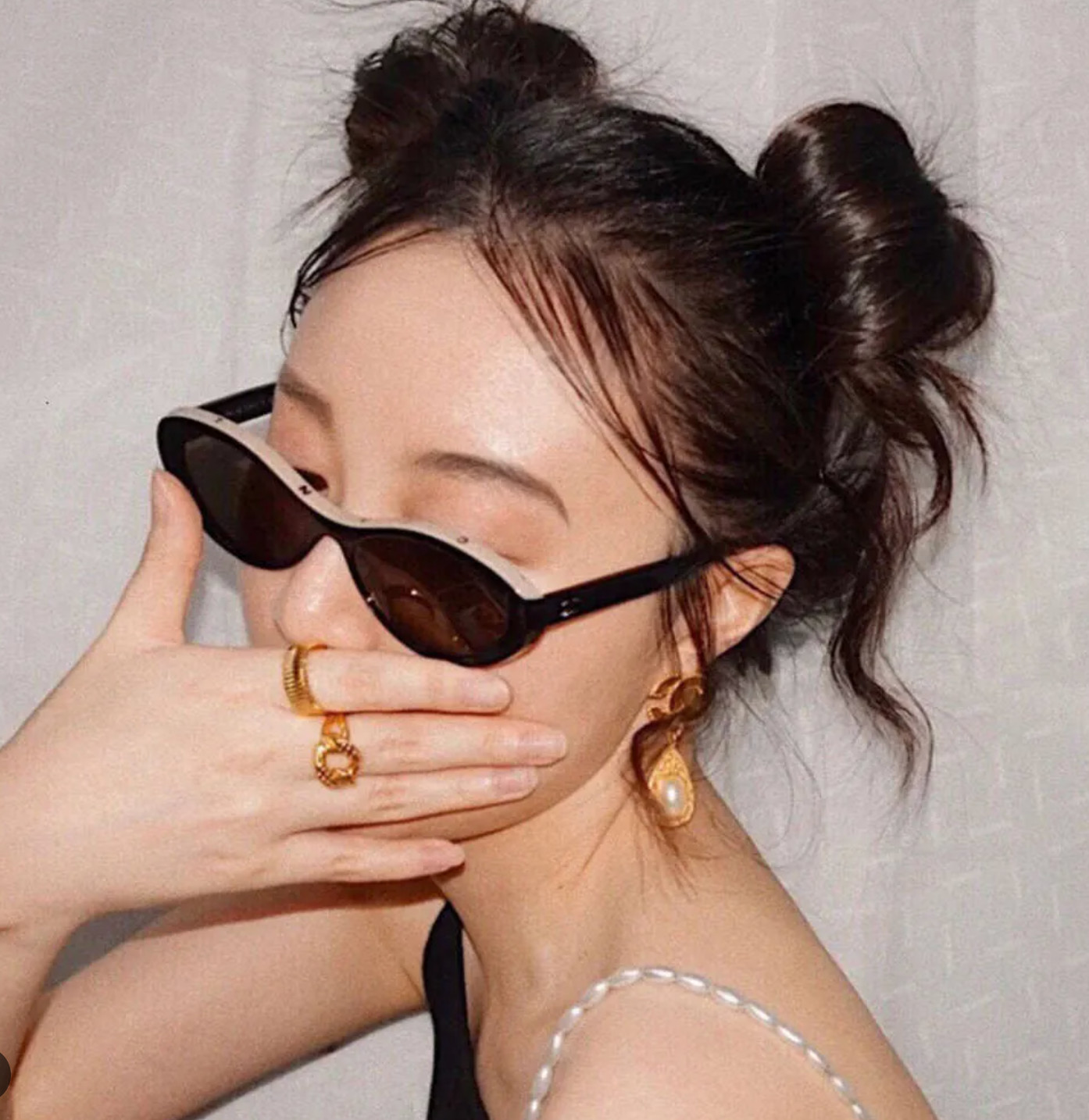 NEW CHANEL 5417 Black & Beige Acetate-Oval & Gray Lens Sunglasses