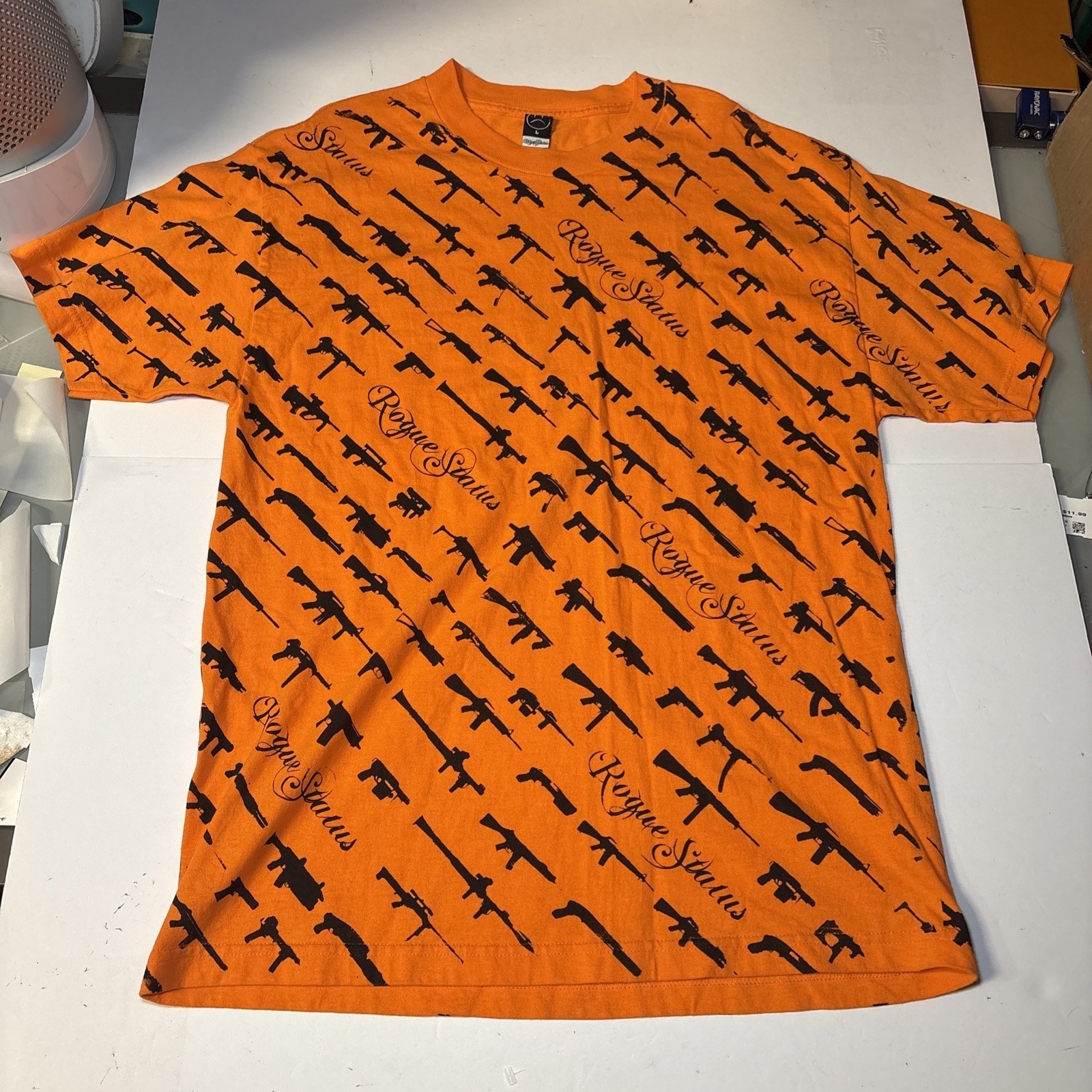 Vintage Rogue Status Orange Gun Show AOP T-Shirt Dyrdek Men’s Large Y2K Skate