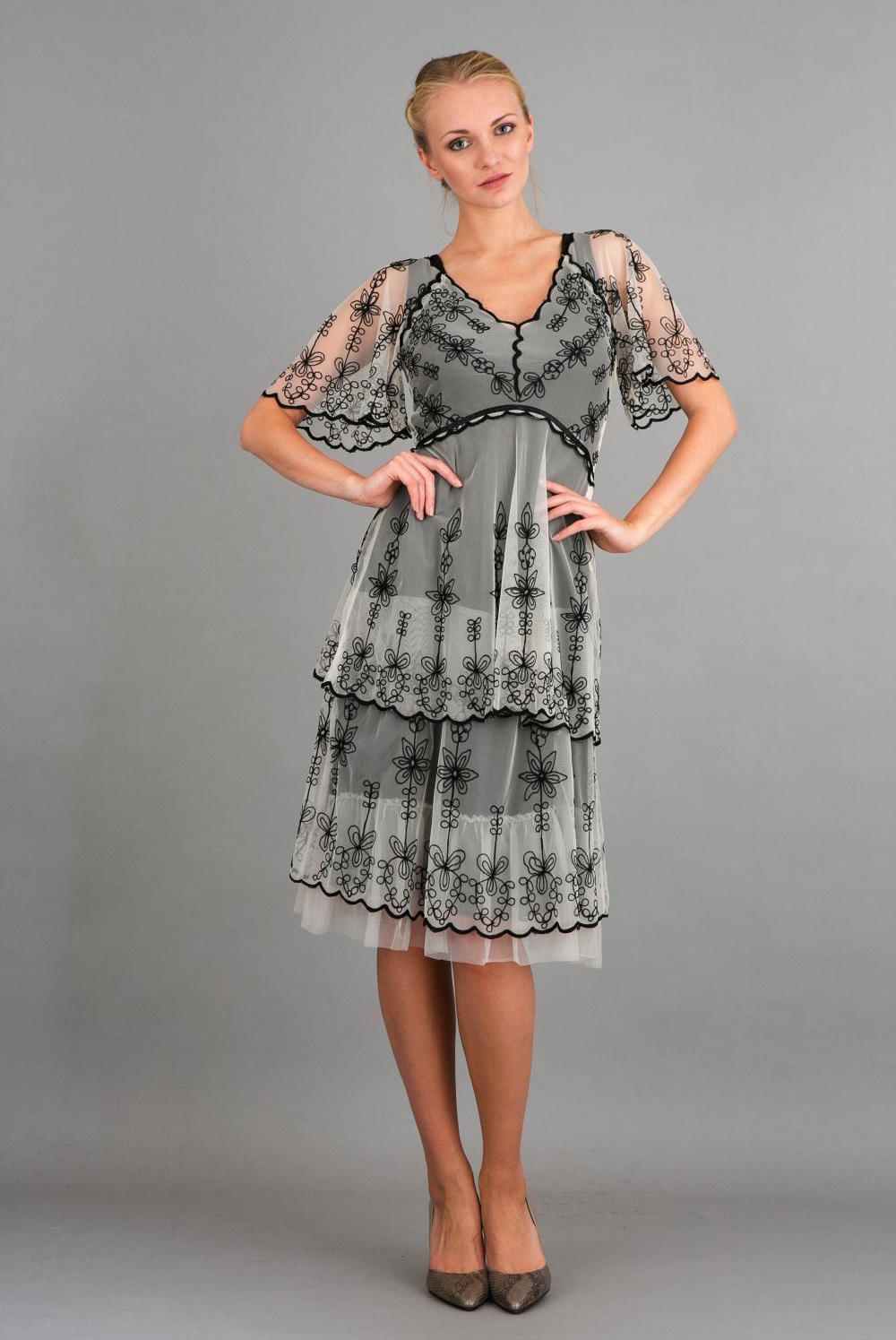 Nataya Plus Great Gatsby Titanic Black & Ivory Tea Dress & Slip Set 1X