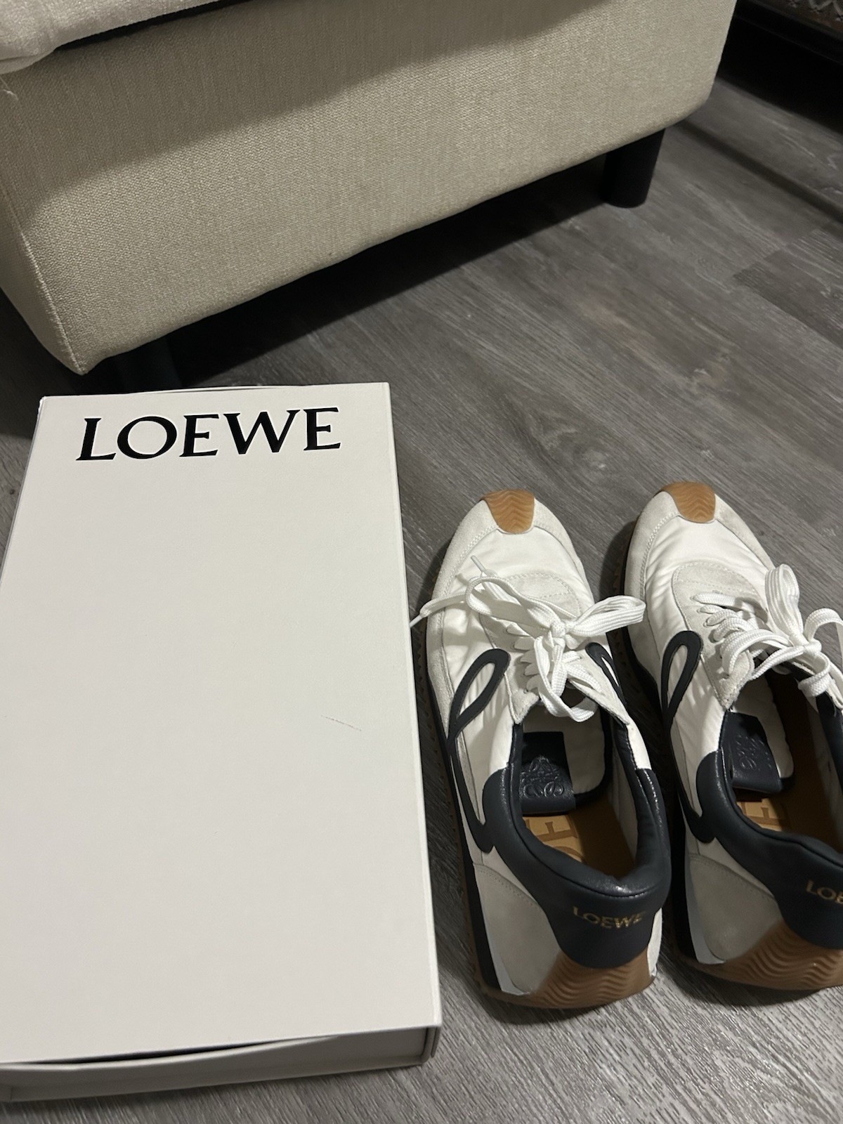 LOEWE Flow Runner Men’s Sneakers Size 11 Nylon Suede White Blue