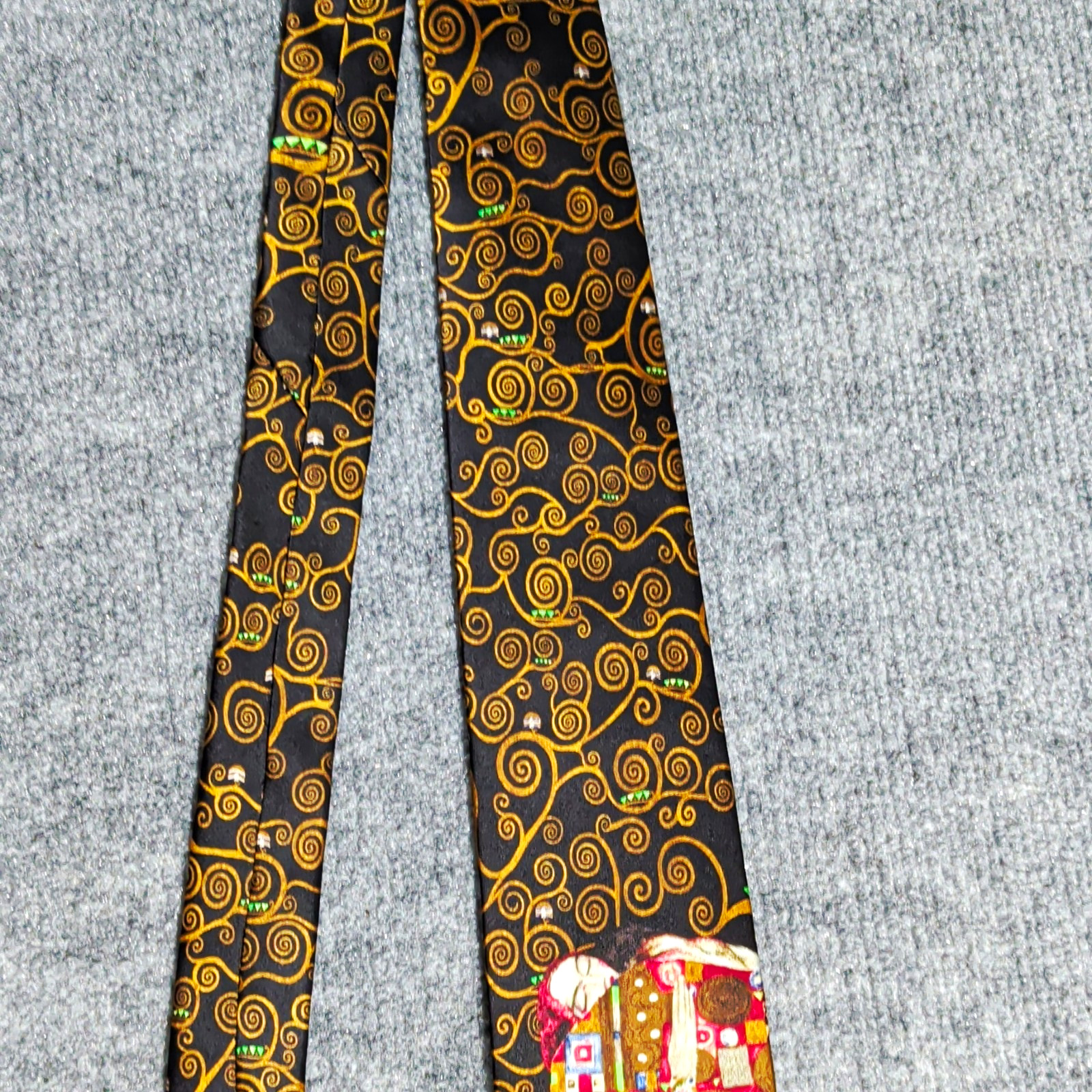 Art TIE Men\'s Handmade Silk Tie Black Gold Geometric Art Swirl Pattern