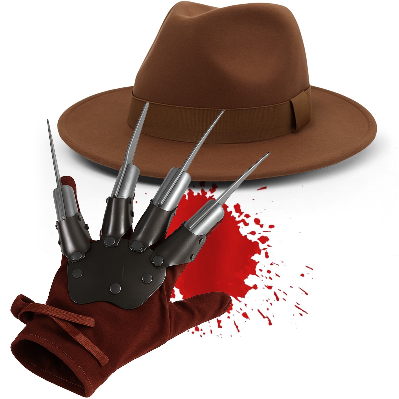 Halloween Creepy Killer Nightmare on Elm Street Hat & Claw Freddy Accessory Set