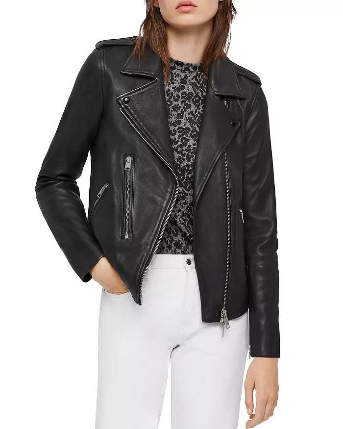 NEW, AllSaints Elva Leather Biker Jacket in Black Size 12 #SJ1750