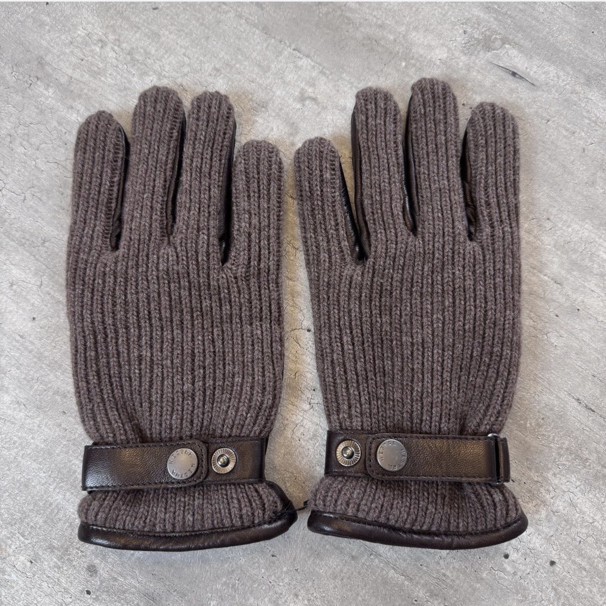 Hestra Christopher 5 Finger Espresso Leather Ribbed Italian Wool Gloves 9 NEW
