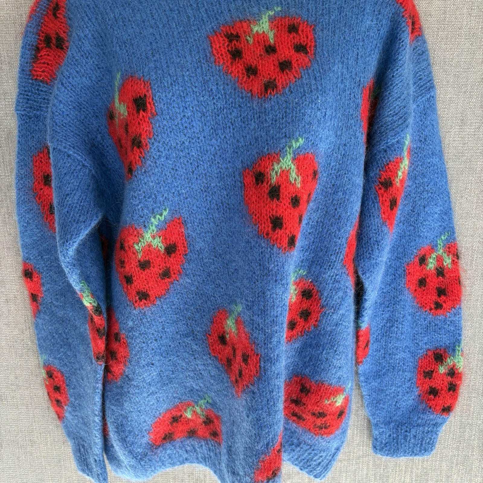 Rare Vintage Hand Crafted Ben Sprout Strawberry Graphic Sweater 70% Mohair SZ M