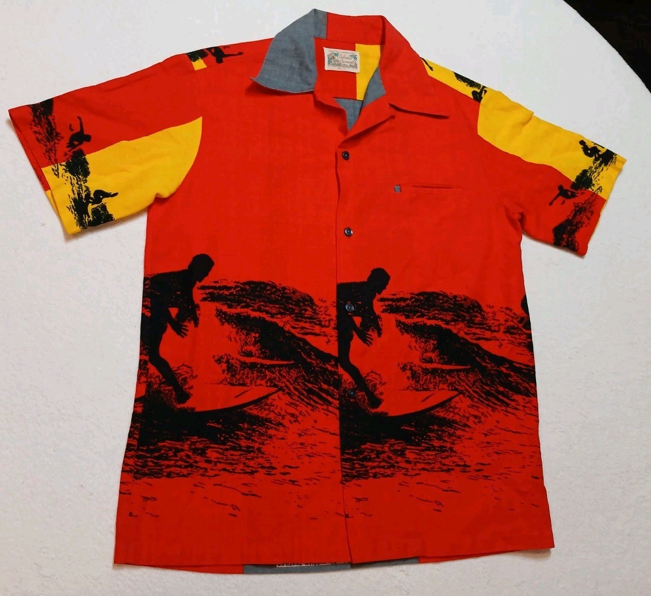 Vtg 60s Island Casuals Endless Summer Surf Shirt Turek Hawaii Barkcloth Medium