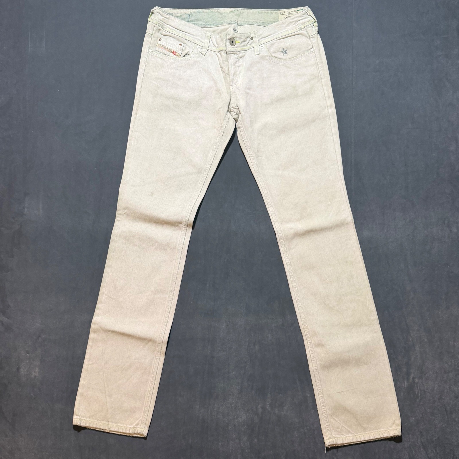 Diesel Lowky Jeans Women 29x32 Cream Waxed Slim Bootcut Low Rise Wash 008RB Y2K