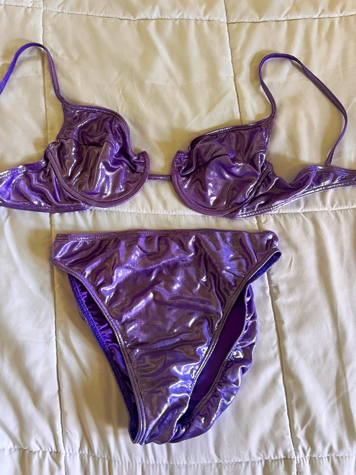 Women’s Purple Metallic Shiny Underwire Bikini 2-Piece Lined Spaghetti S