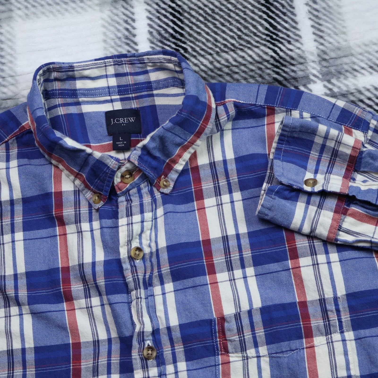 J.Crew Mens Blue Red Plaid Cotton Button Down Shirt L