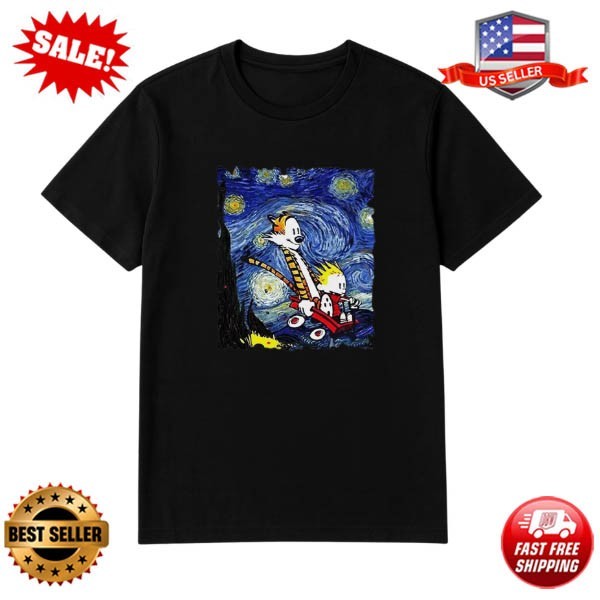 Vintage Calvin And Hobbes Funny Starry Night Unisex T-Shirt Size S-5XL