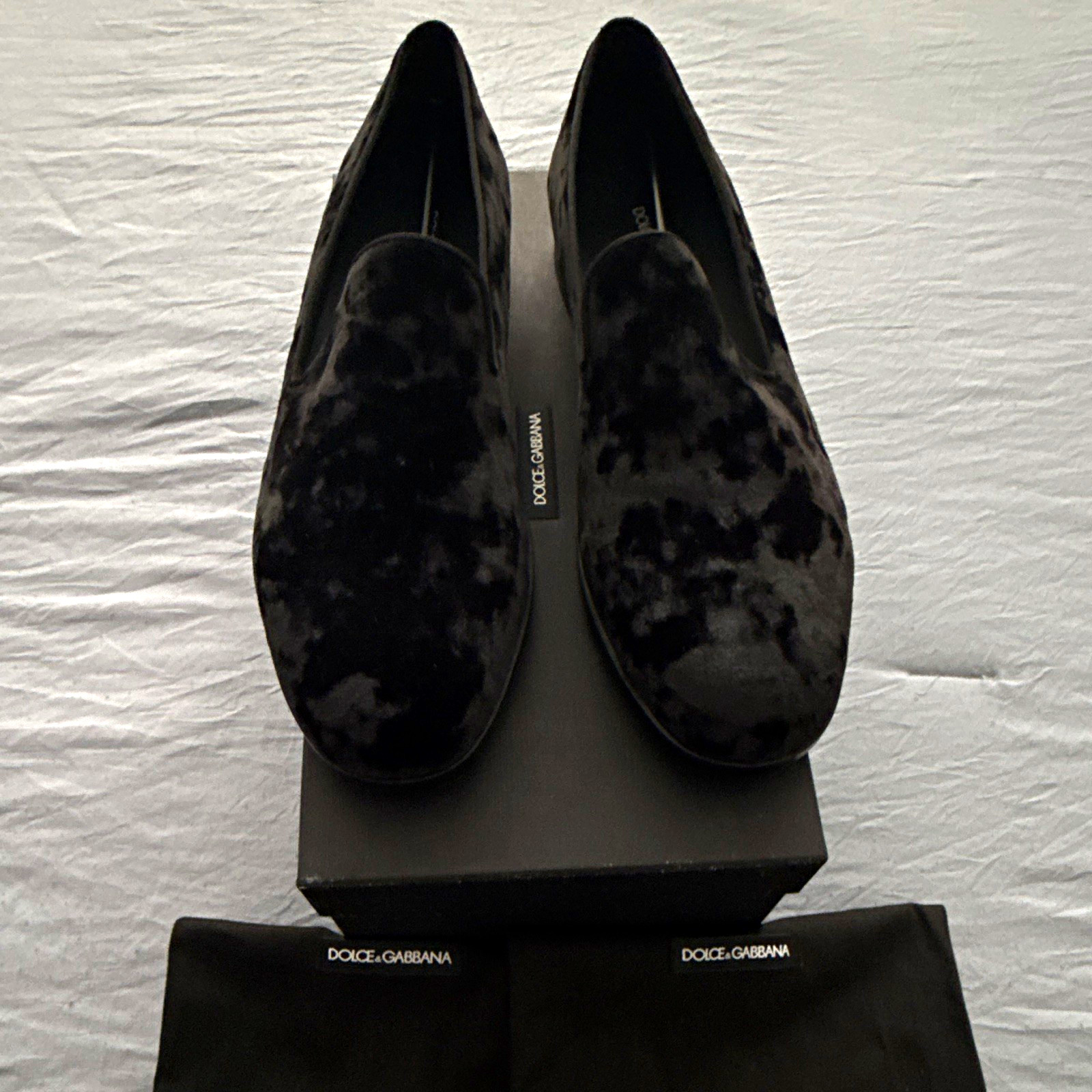 Dolce & Gabbana Men\'s Black Velvet Slip-On Loafer Dress Shoes US 9