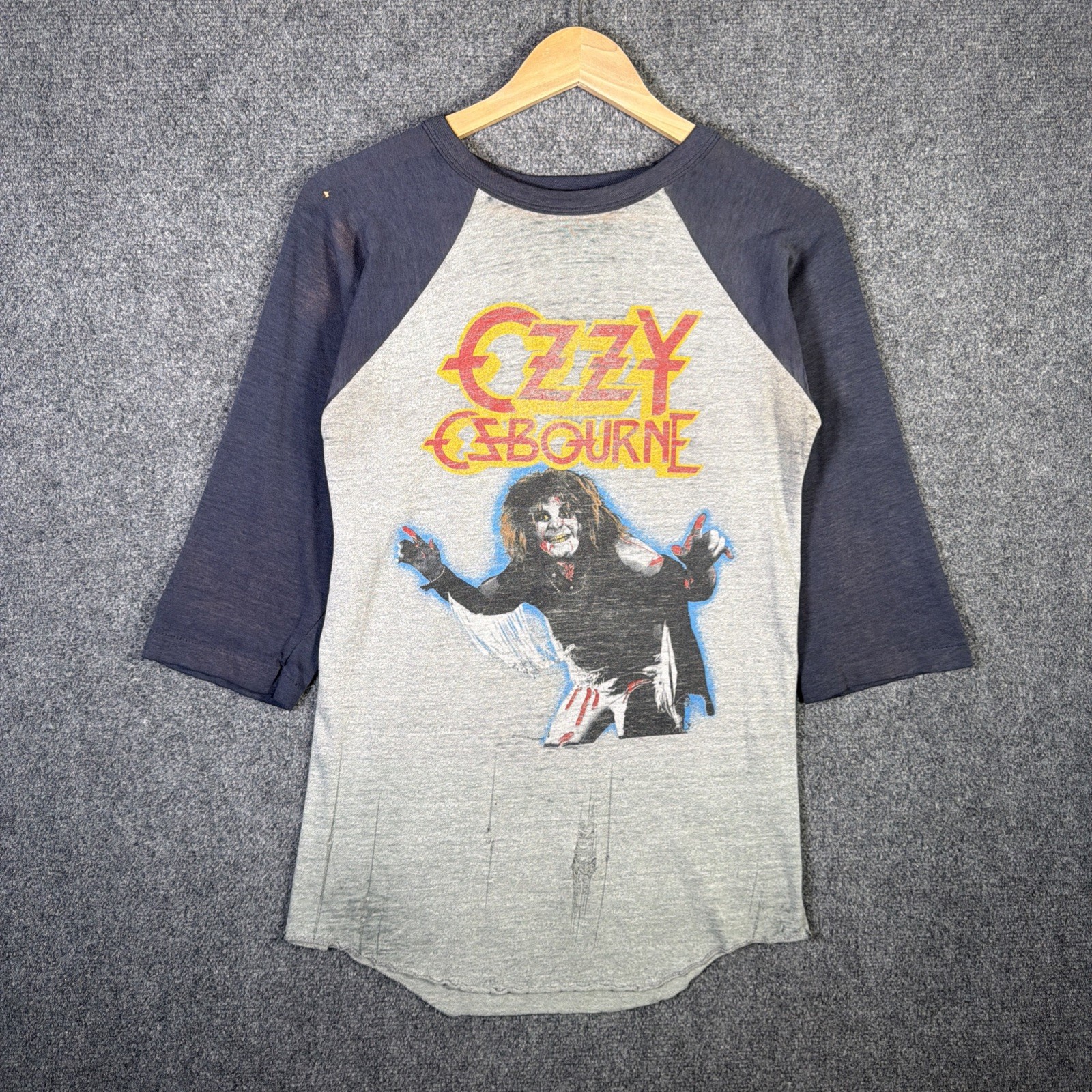 Vintage Ozzy Osbourne Shirt Medium Black 80s Tour Band Raglan Diary Of A Madman