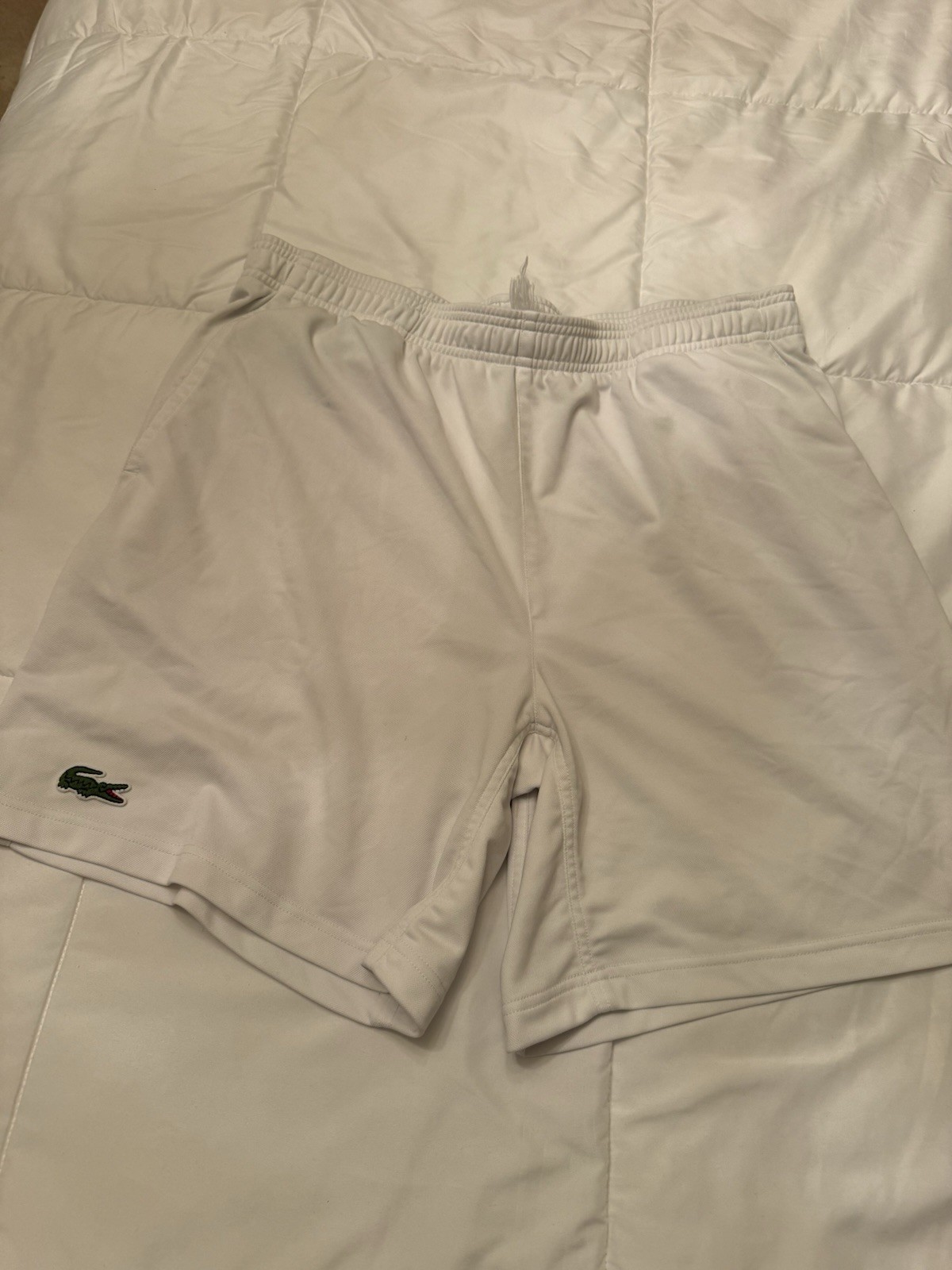 Lacoste Sport Men’s 2XL White Tennis Athletic Shorts Elastic Waist Polyester