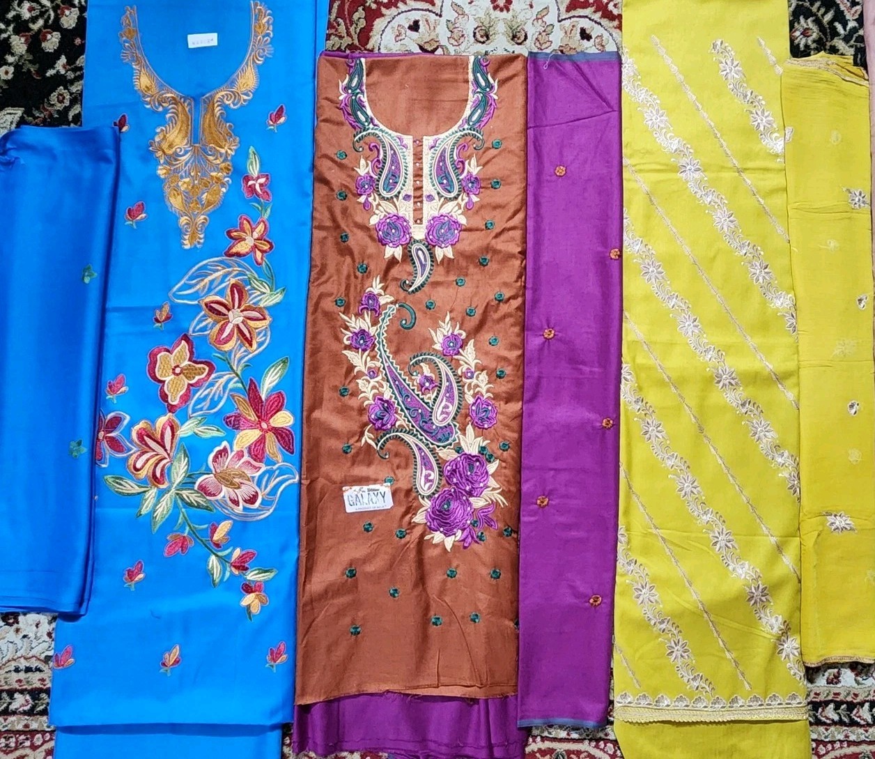 Wool Spun 3 Peice fabric unstitched Plazzo Kameez Shawl suit bollywood Dress 