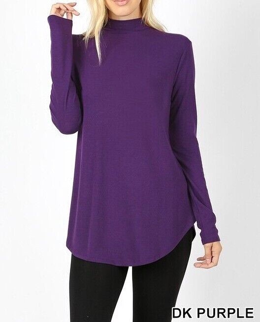 1X 2X 3X Plus Size Women's Mock Neck Long Sleeve Loose Fit Top T-Shirt