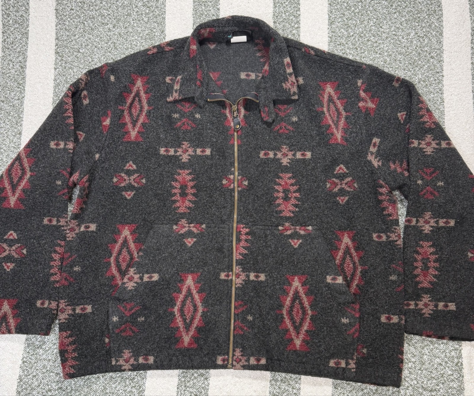 Roper Range Gear Jacket Mens XL Gray Southwestern Aztec Knit Full Zip USA made
