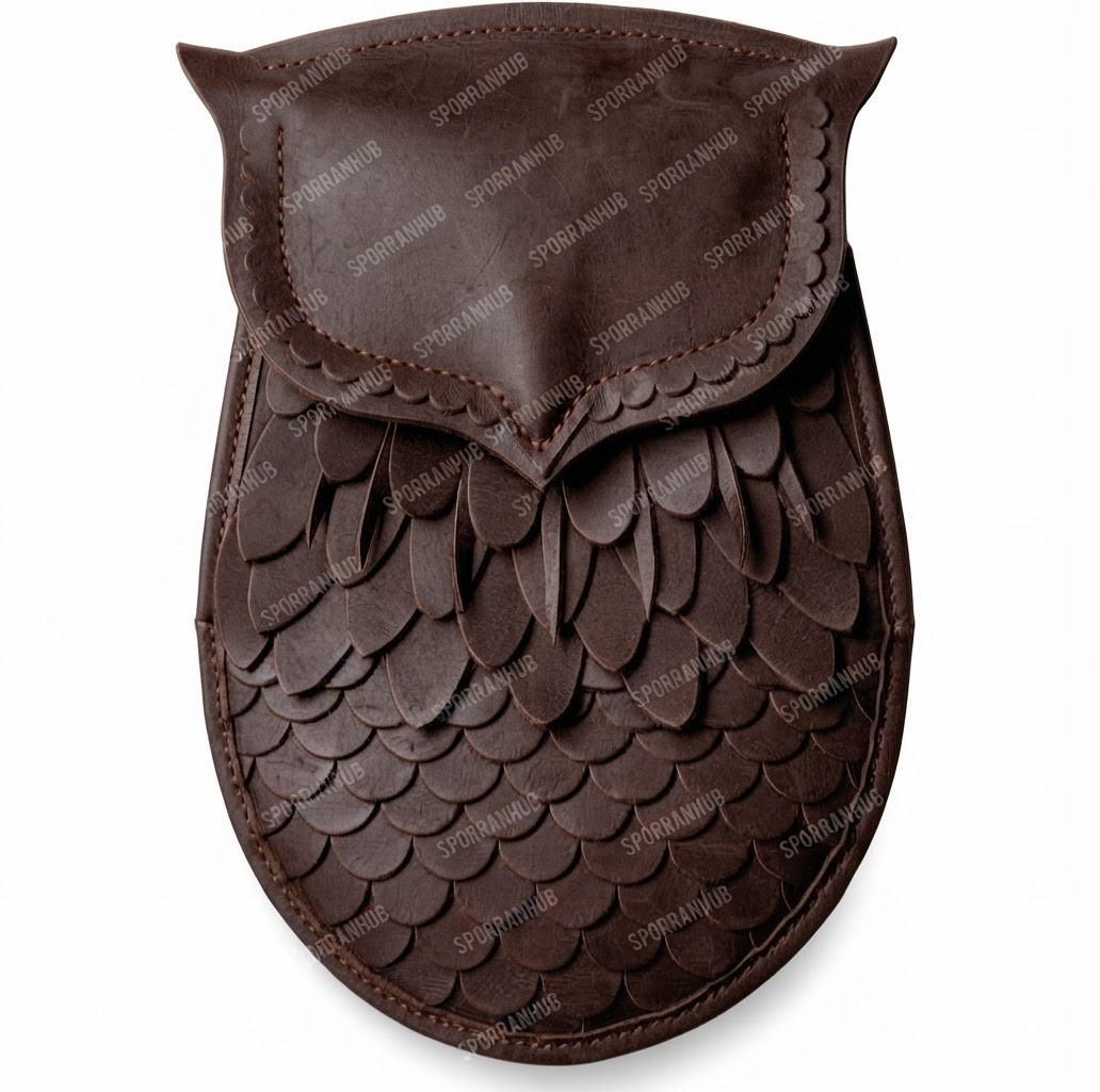 Handmade Brown Leather Owl Sporran Highland Dress Scottish Kilt Accessory