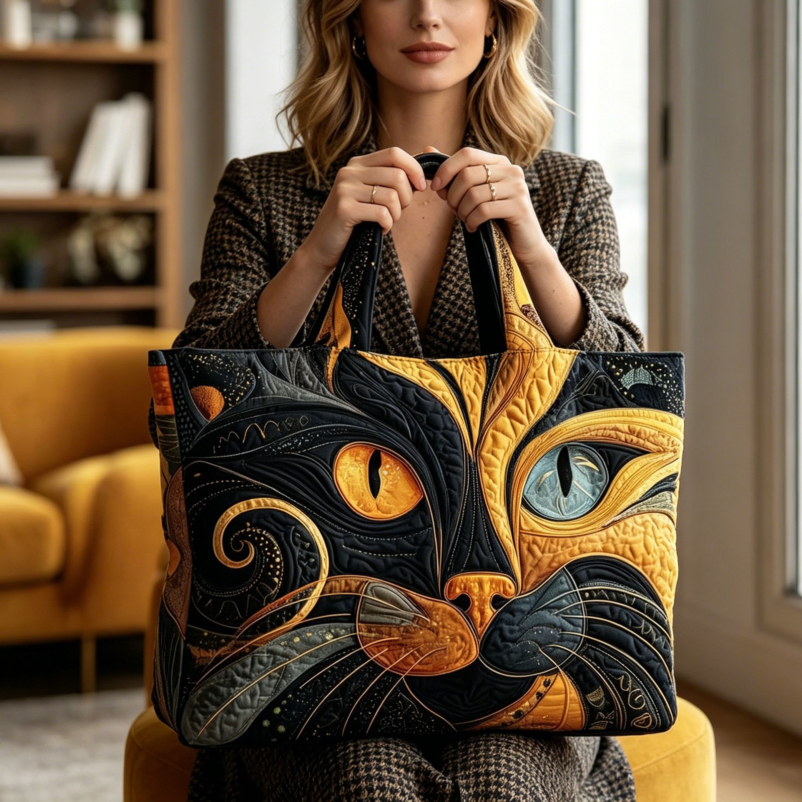 FAXHION large capacity tote bag, quilted printed tote bag, animal print