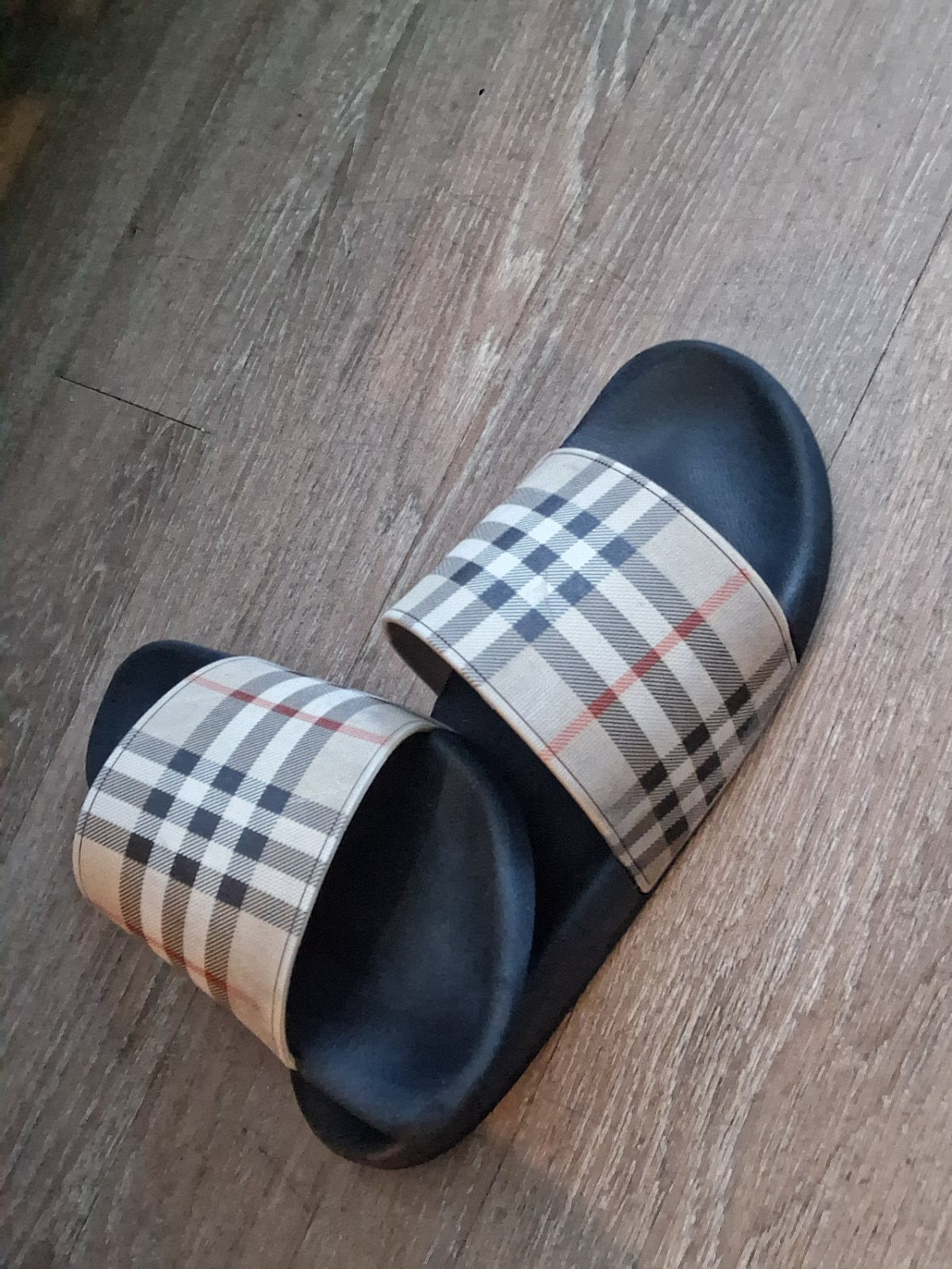 Men\'s Worn Burberry Vintage Check Slide Sandal Beige US 10/EU 43
