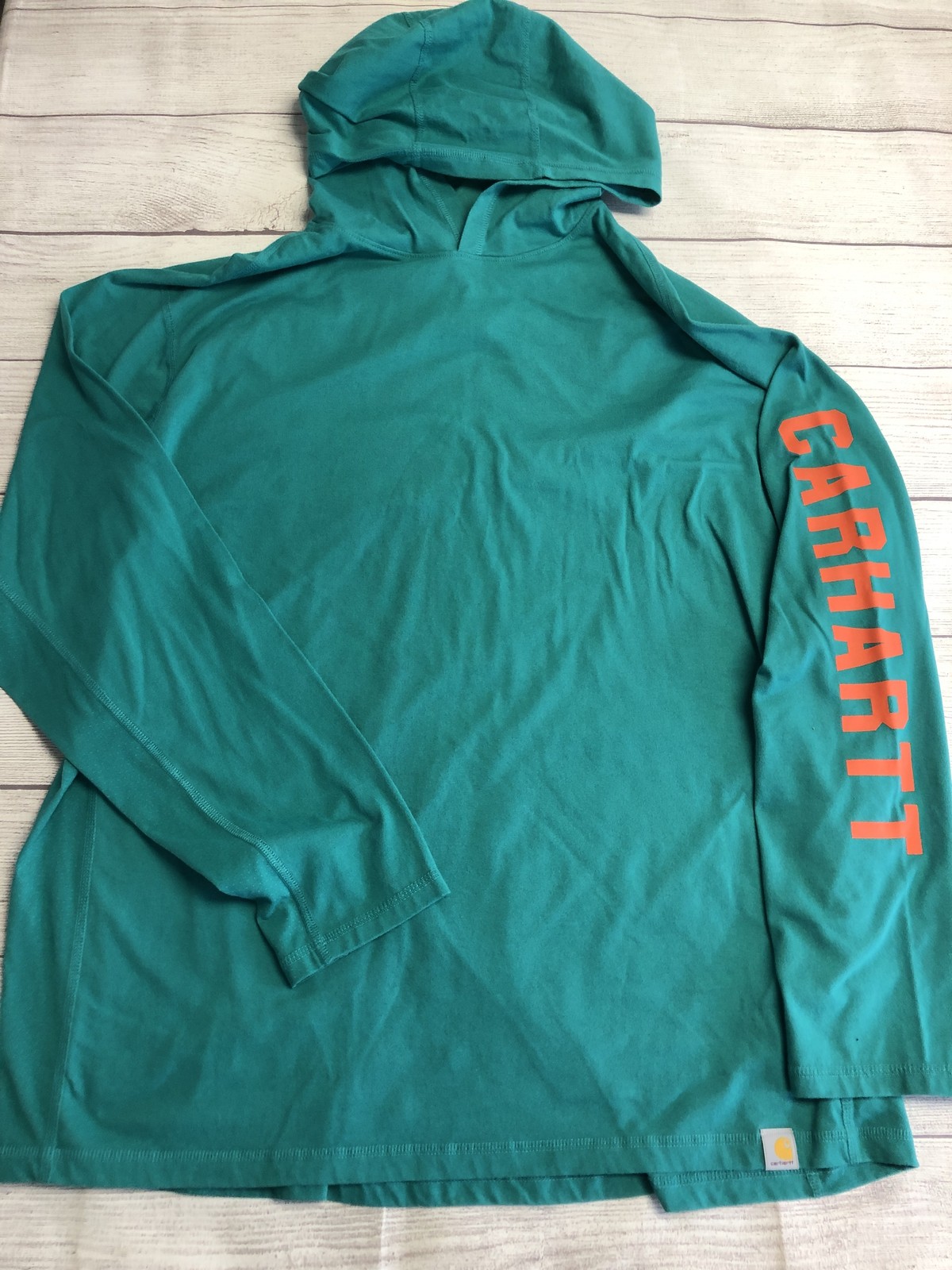 Carhartt Force Shirt Mens XL Green Long Sleeve Hooded Athletic Performance Top