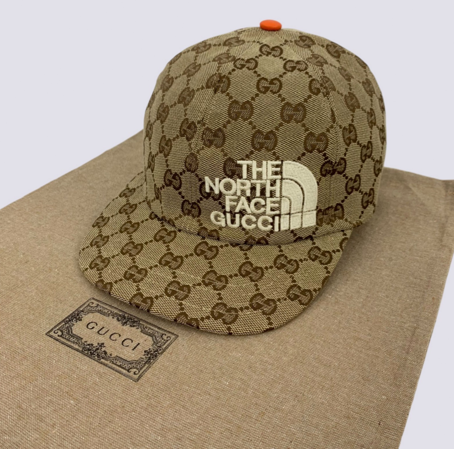 Gucci x The North Face GG Monogram Logo Canvas Baseball Cap Hat Beige Size M