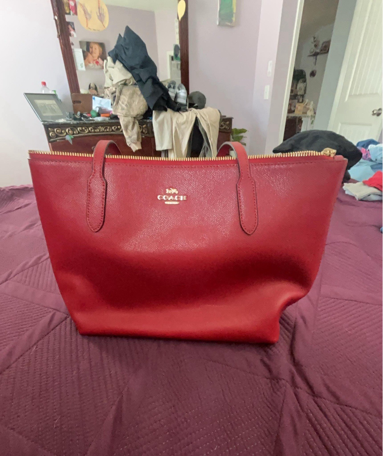 Coach Ava Tote Bright Pink Zip Top Gold Hardware Medium Lined Inner Pockets